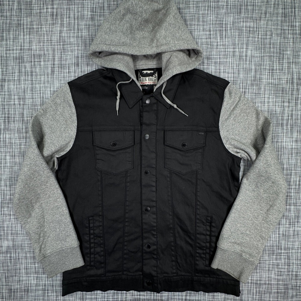 Dravus Men Jacket Hooded Mixed Media Canvas Fleece Black Gray XL Drawstring Hood